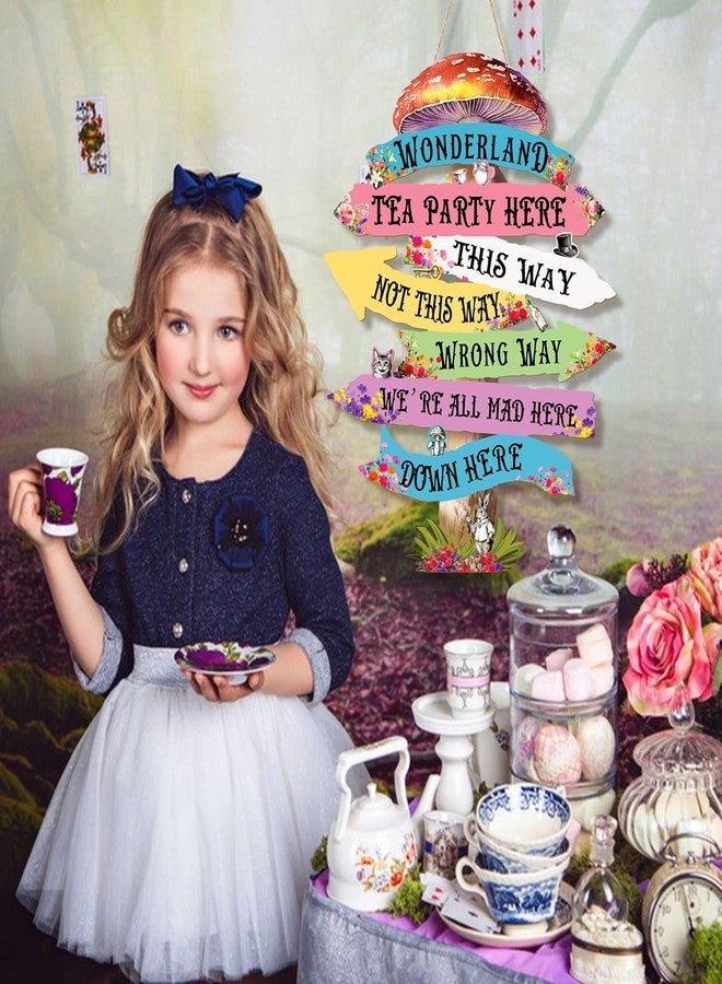 KOYILTD Alice in Wonderland Party Decoration Welcome to Wonderland Directional Arrows Wooden Sign Wonderland Princess Birthday Decorations Vintage Arrow Sign Room Decorv (Vintage) - Image 2